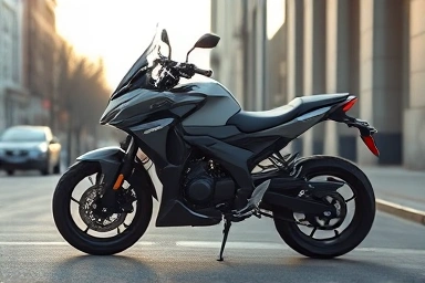 Electric motorcycle parked on city street